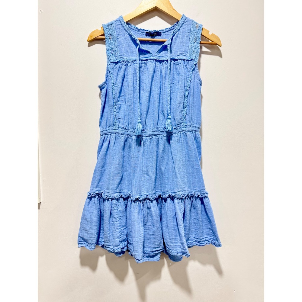 Nautica Blue Sleeveless Crochet Lace Tiered Ruffle Mini Dress XS